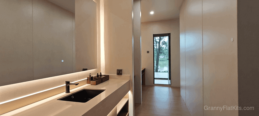 Premium granny flat bathroom with high-end finishes