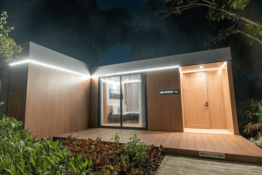 Granny flat kit exterior detail and landscaping