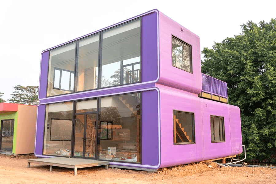 Premium prefab commercial complex exterior overview showing 120 sqm scale