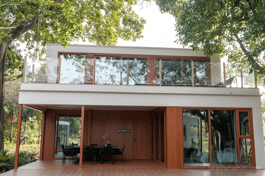 Prefab 3 bedroom granny flat kit showing four-module configuration